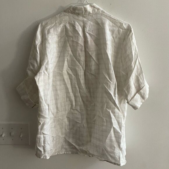 APNY Ivory 100% Linen Short Sleeve Top Check L Womens Old Money Classic Preppy - Picture 9 of 9